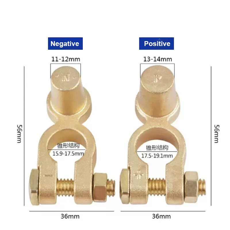 1 pair Car Battery Terminal Connector Clamp Brass SAE to JIS Car Battery Terminal Connector Positive Negative Top Post
