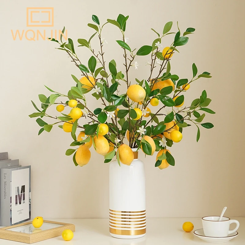 High Quality Yellow Lemon Fruit With Leaves Long Artificial Flowers For Home Table Party Garden Decor Flower Arrangement