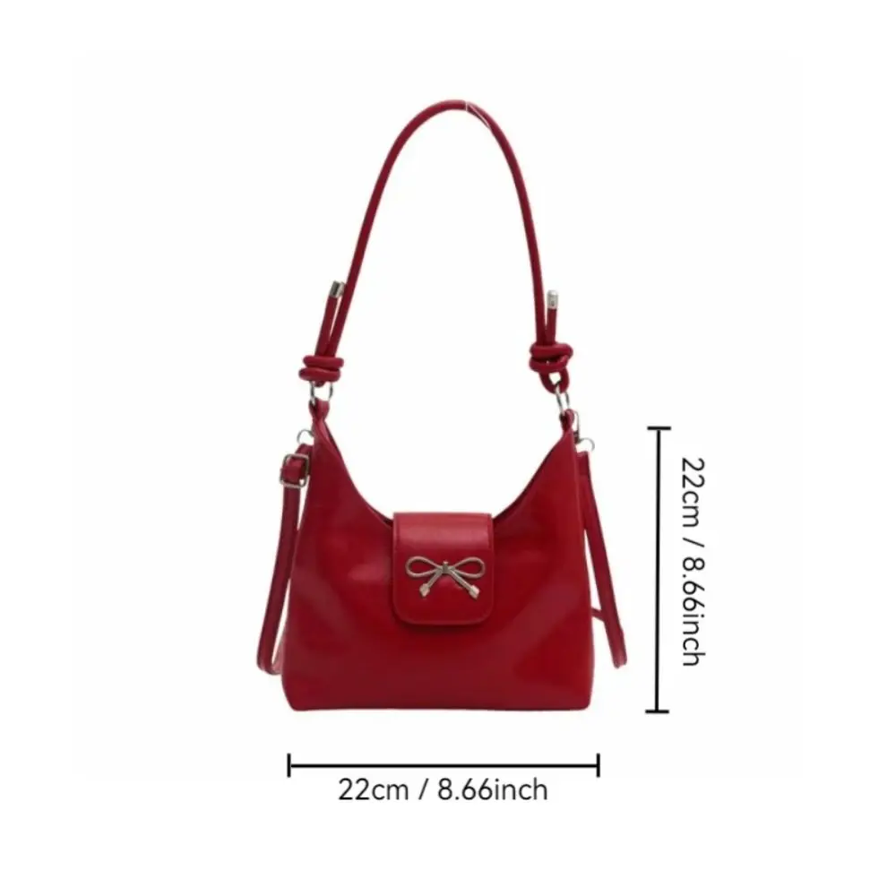 Sweet Handbag Underarm Bag Solid Color PU Leather Shoulder Bag Bow Design Y2K Bow Armpit Ladies