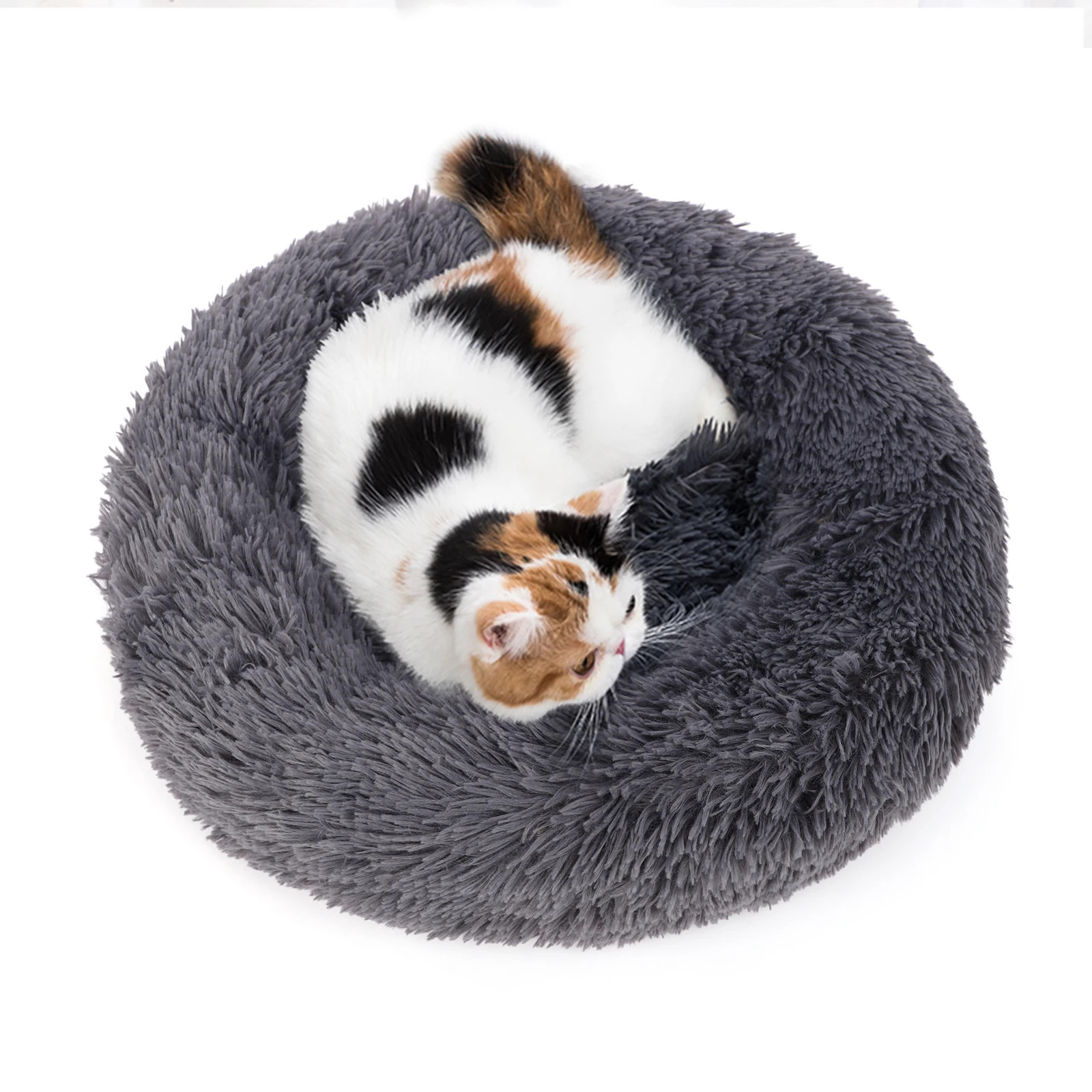 Camas para perros esponjosas de 40-100cm, cama redonda grande para perros, casa para gatos súper cálida y suave, nido para gatos de felpa para invierno