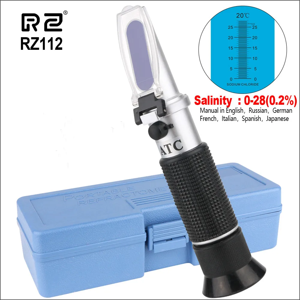 RZ Refractometer Salinity Meter Handheld HydrometerRZ112 0~28% Salinometer Salinity Nacl Tester Water Concentration Gravimeter