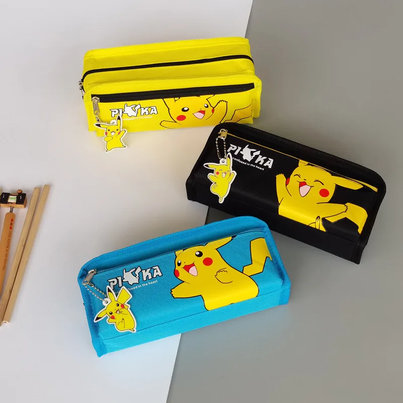 New style pen case - cartoon stationery box - Pikachu anime cute pencil case - large capacity double-layer stationery bag