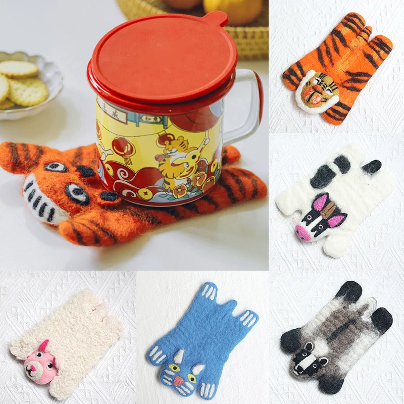 Simpatico animale feltro di lana sottobicchiere stile cartone animato sottobicchiere tazza Mat tazza da caffè Pad regalo di natale cucina accessori