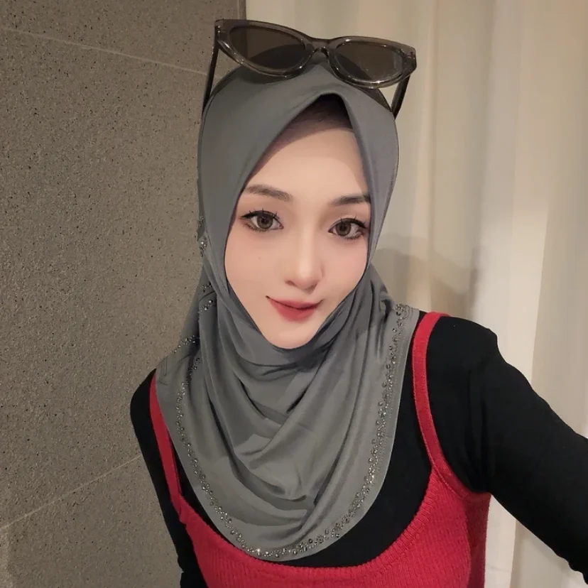 New Arrivals Diamonds Muslim Women Easy To Wear Hat Hijab Casual Cover