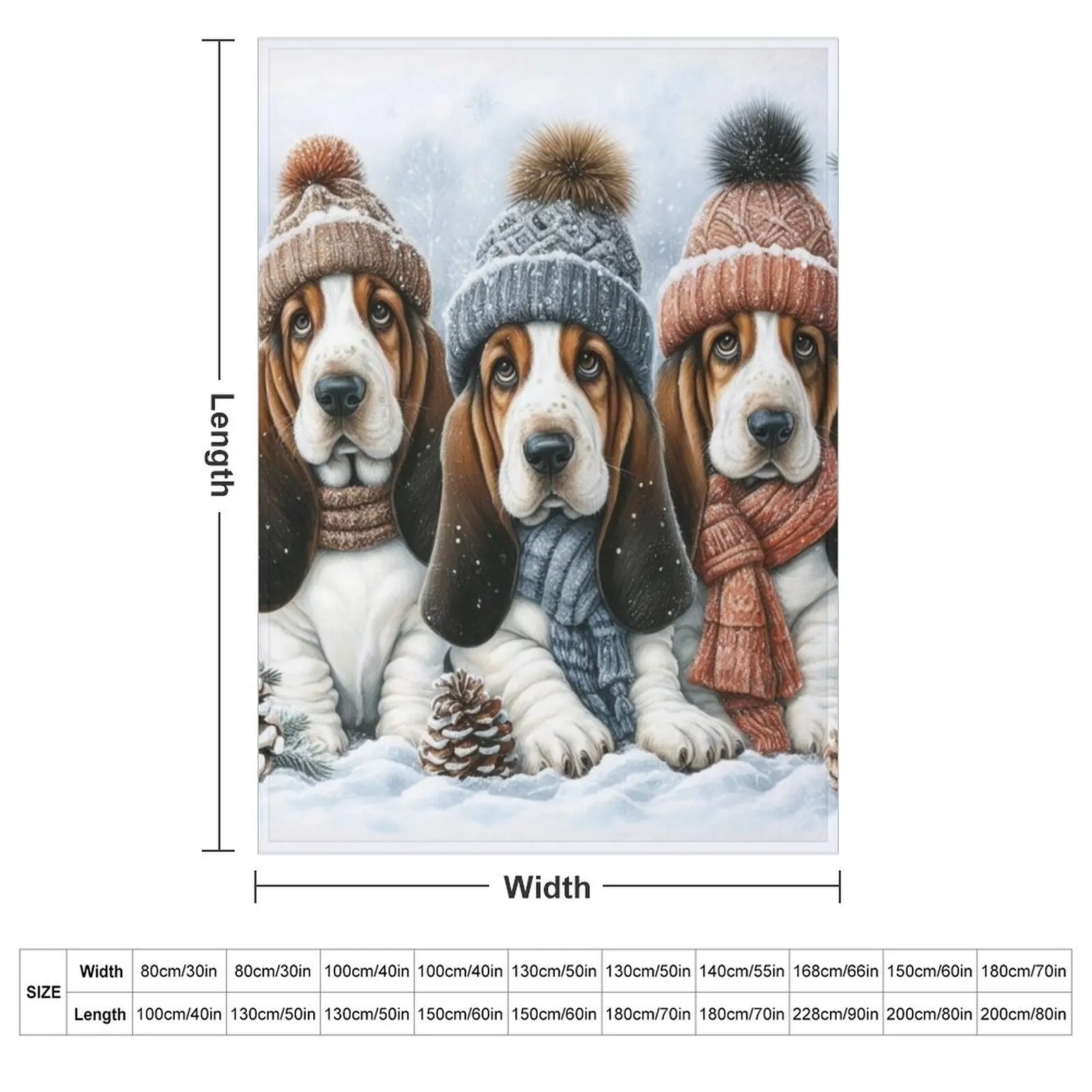 Basset Hound Puppies in Winter Hats and Scarves Throw Blanket Luxury Kid'S Shaggy Cute Winter beds Nap Blankets