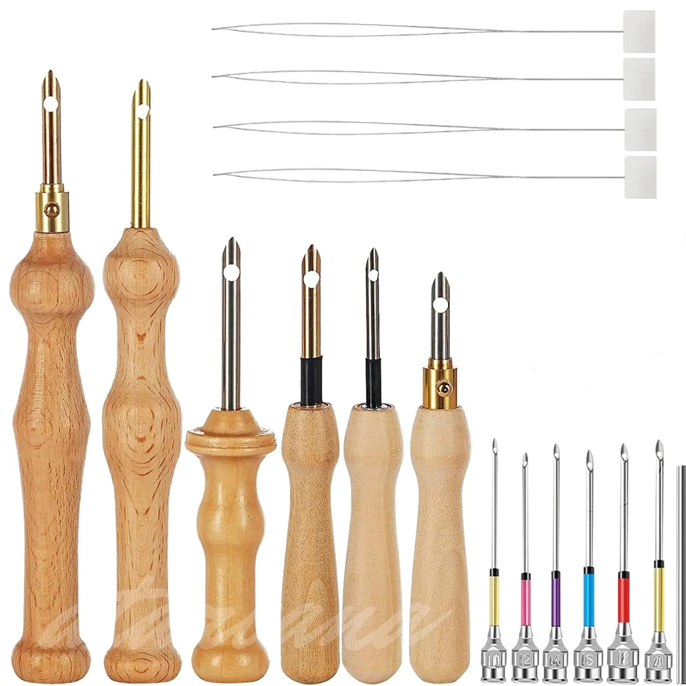 

17PCS Punch Needle Embroidery Kits Adjustable Wooden Handle Embroidery Pen for Sewing Embroidery Floss Cross Stitching Beginner