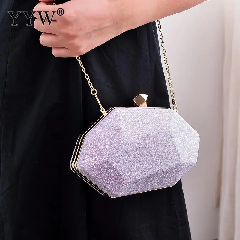 Glitter Sequins Clutch Handbag Lady Irregular Dinner Party Messenger Purse Shoulder Chain Banquet Solid Color PU Leather Bag Box