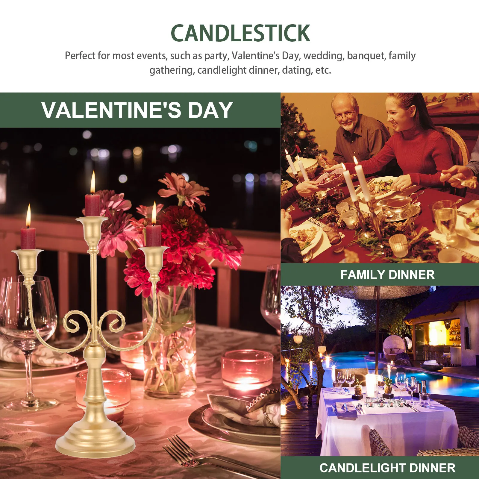 

Vintage Candelabrum Iron Metal Candlestick 3 Arms Retro Holder Hollowed Decor for Wedding Home Office Hotel