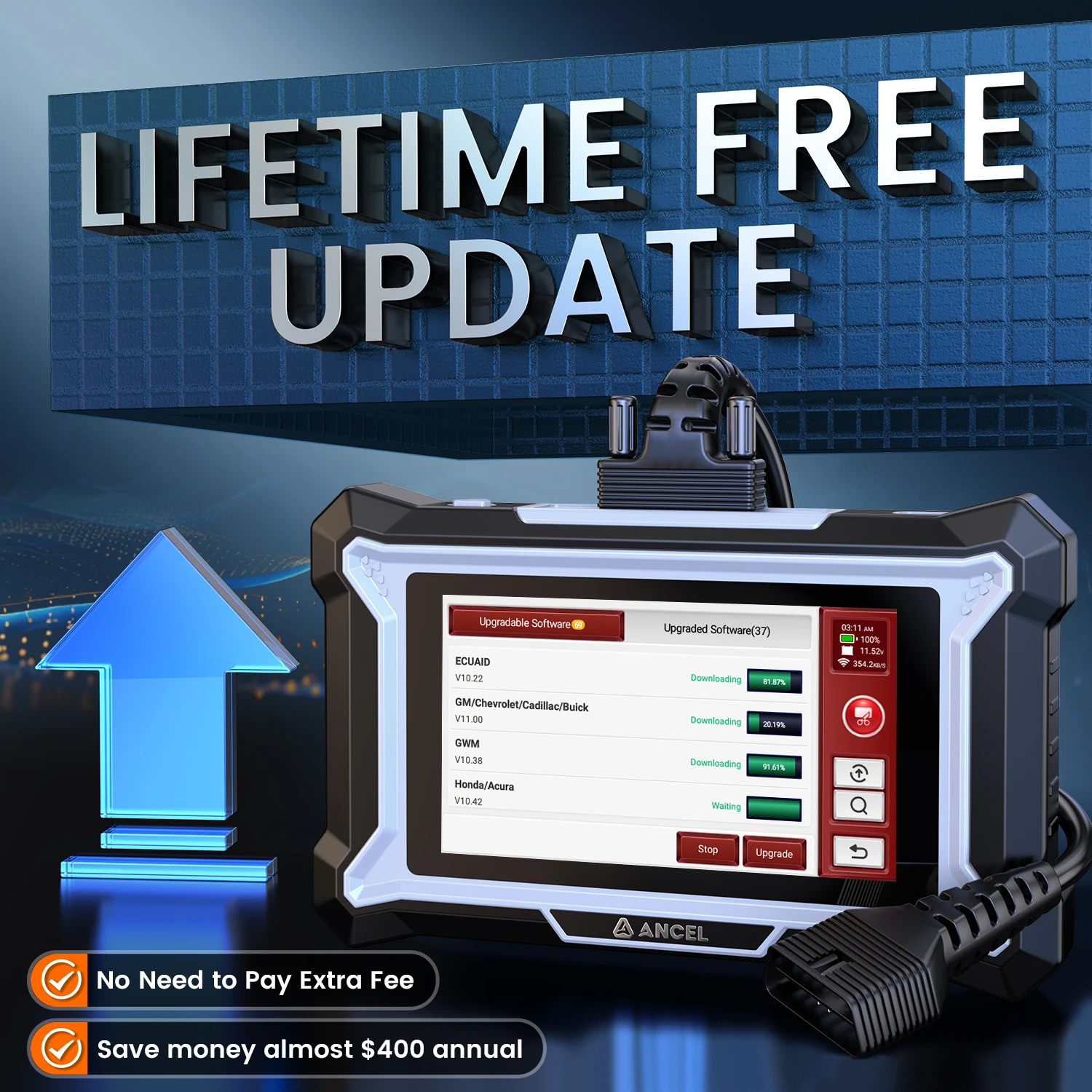 ANCEL DS100 OBD2 Car Diagnostic Tool ABS SRS Engine AT Oil BMS ETC 7 Reset Lifetime Free Update OBD 2 Automotive Scanner