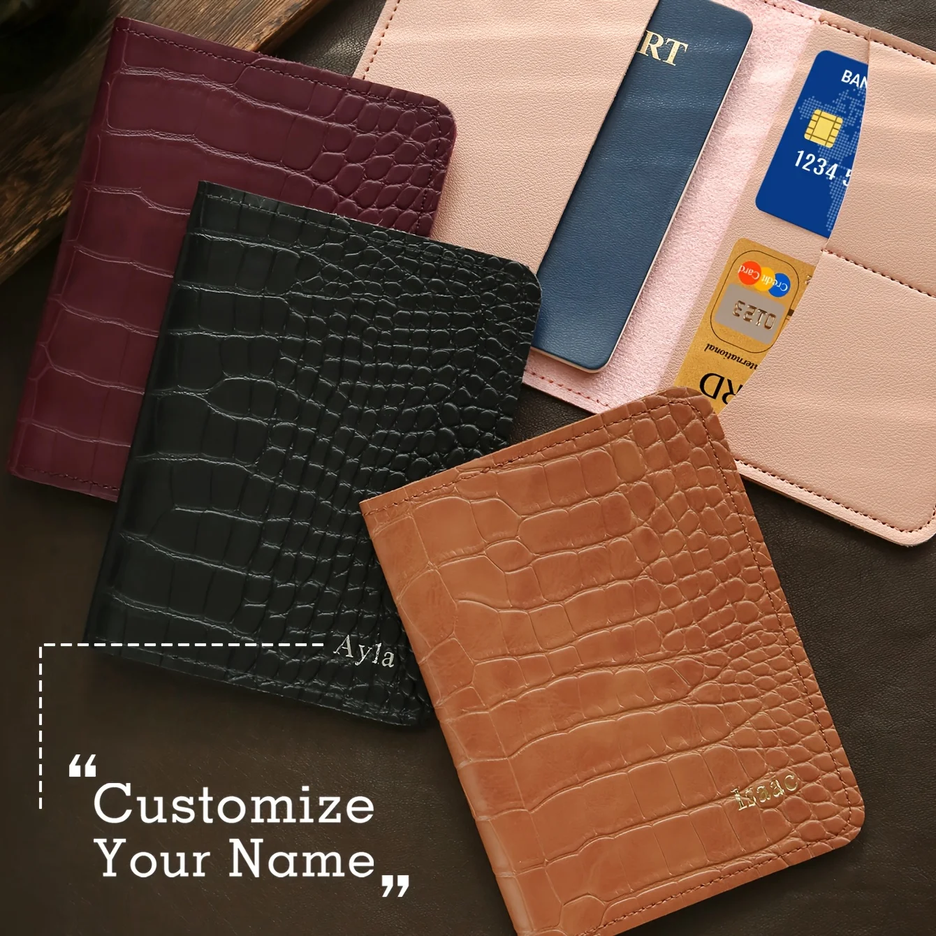 

1PC Personalized Name Passport Holder Customized Passport Cover Luxurious Chic Alligator Print Wallet Holder Travel Accessories
