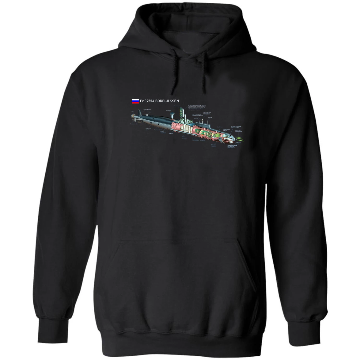 Russian Naval SSBN Borei-II Nuclear-Powered Submarine Pullover Hoodie 100% Cotton Comfortable Casual Mens Sweatshirt Streetwear