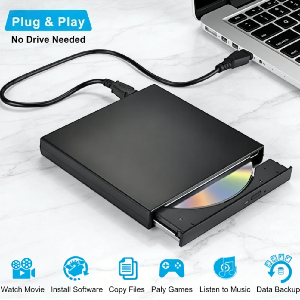 

Внешний CD/DVD-привод USB, внешний дисковод, CD-RW, DVD-ROM, оптический проигрыватель, записывающее устройство для настольных ПК, ноутбуков и компьютеров