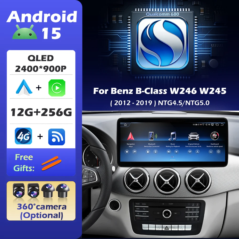Andorid Auto For Merdedes Benz B-class W246 W245 2012 - 2019 Wireless CarPlay Car Radio Multimedia Player Navigation GPS 4G WIFI
