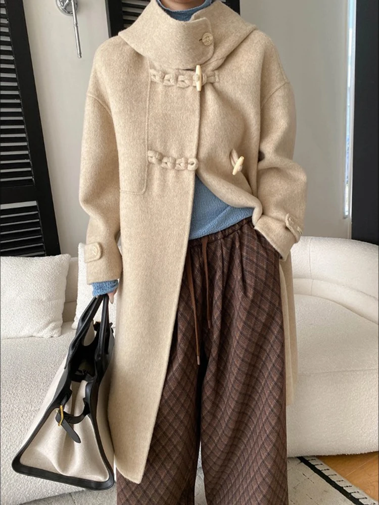 معاطف صوفية أنيقة بتصميم مقنع من FANAN للنساء مزدوجة الصدر ملابس خارجية سميكة ودافئة موضة شتاء 2025 جديد #6