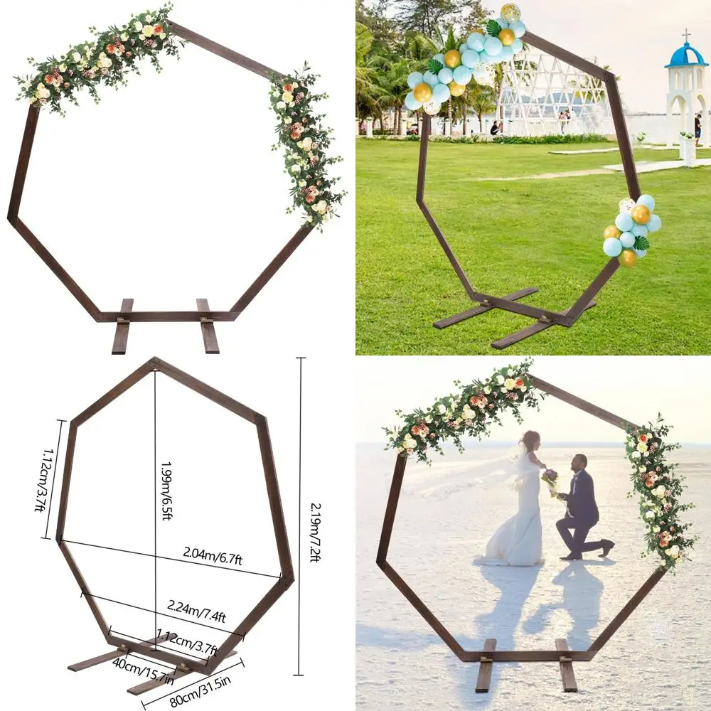 

Rustic Heptagonal Wood Arch for Wedding Ceremony, 7.4 by 7.2 Feet