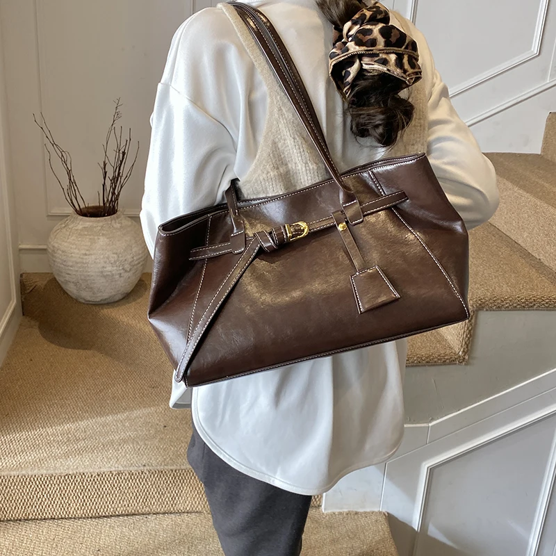 bolsos de lujo mujer marcas famosas bolsos de marcas originales Bolsos de un solo hombro Retro de alta calidad para mujer, bolso de mano de moda de gran capacidad de Color puro de cuero PU, bolsos de diseñador de lujo