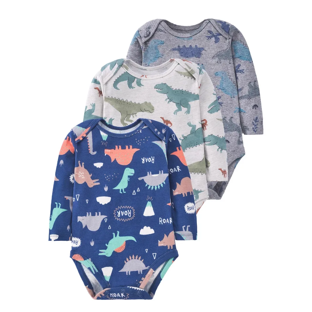 

Хлопковый комбинезон для новорожденных с мультяшным принтом динозавра, комбинезон с длинными рукавами для младенцев, мягкие и уютные повседневные пижамы для малышей