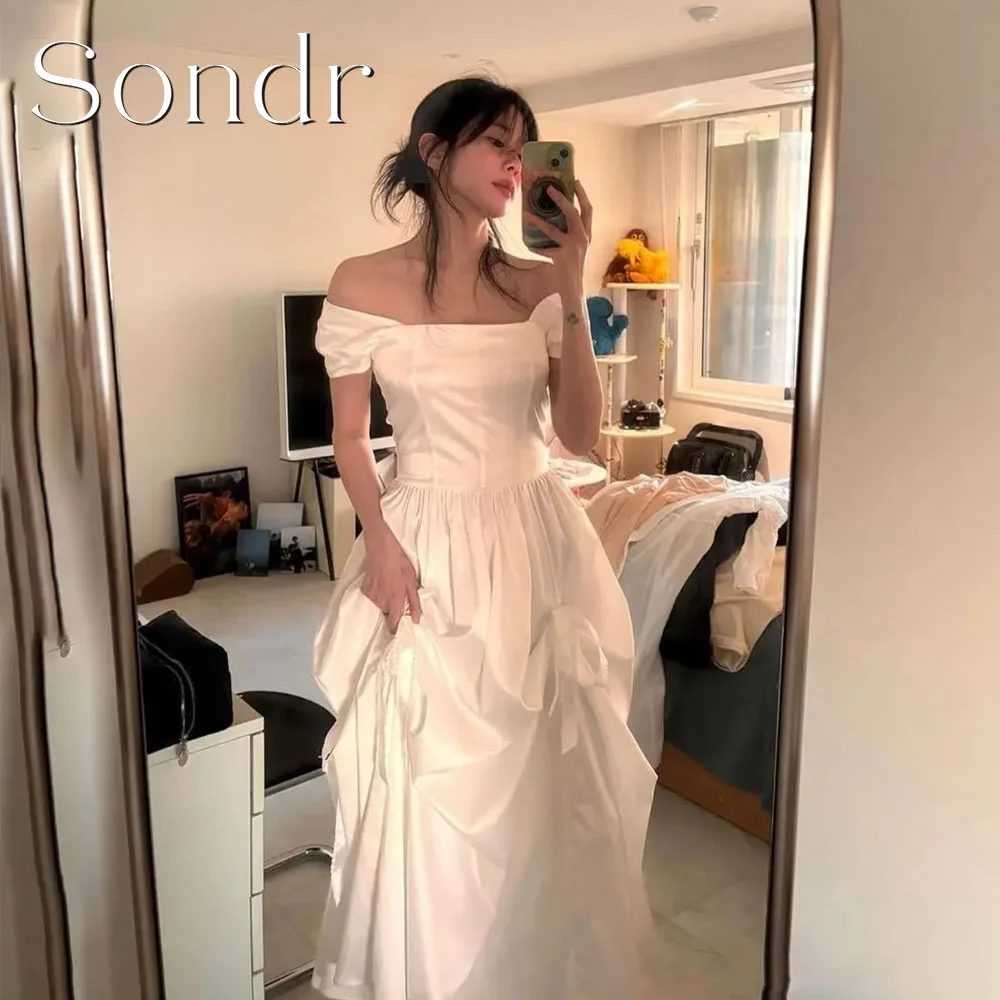 

Sondr Customized Square Collar Simple Wedding Dresses Korean Photo shoot Short Sleeves Bridal Gowns A-line Pick-ups Floor-Length