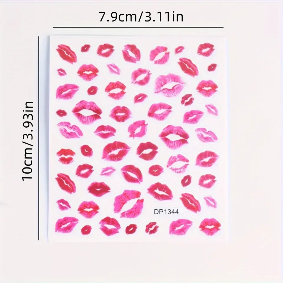 CALCOMANÍAS DE ARTE DE UÑAS CON CORAZONES Y BESOS, ADHESIVAS, ACABADO MATE, FÁCILES DE USAR, DE UN SOLO USO 6