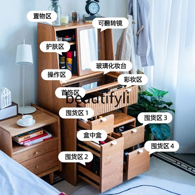 Dresser Solid wood makeup table Cherry wood Japanese-style small apartment dressing table 60 bedroom pull