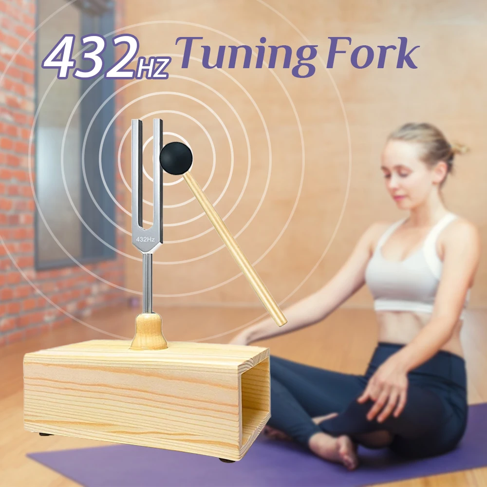 432 Hz / 528 Hz Chakra-stemvorken met resonante doos en hamer, perfect voor geluidstherapie, yoga, meditatie en ontspanning