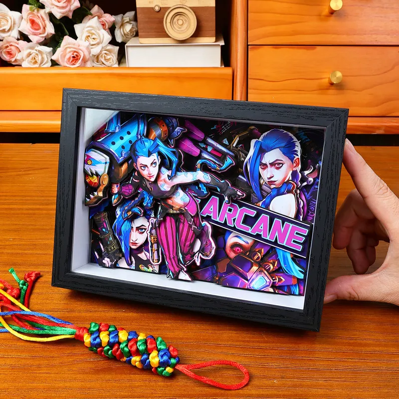

Hot Sales League of Legends 3D Handmade Art Painting Jinx Vi Cartoon Figure Collect Picture Ornaments Bedroom Decor Fans Gifts