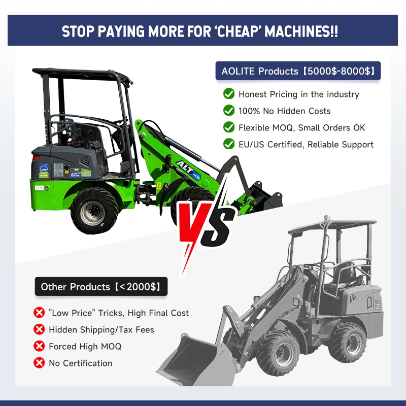 High Efficiency Four Wheel Drive Electric Loader Self Loading Mini Tractors with Front End Loader