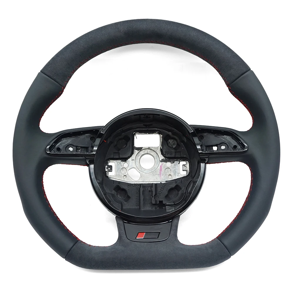 For Audi RS logo A4 B8 semi-leather red line multi-function steering wheel