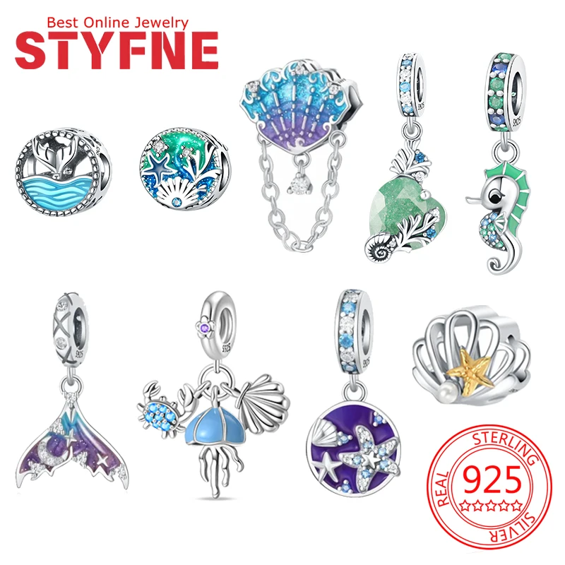 

925 Sterling Silver Sea Shell Starfish Mermaid Charm Beads Fit Bracelet Necklace Bead Jewelry Making Fine Jewelry Gift