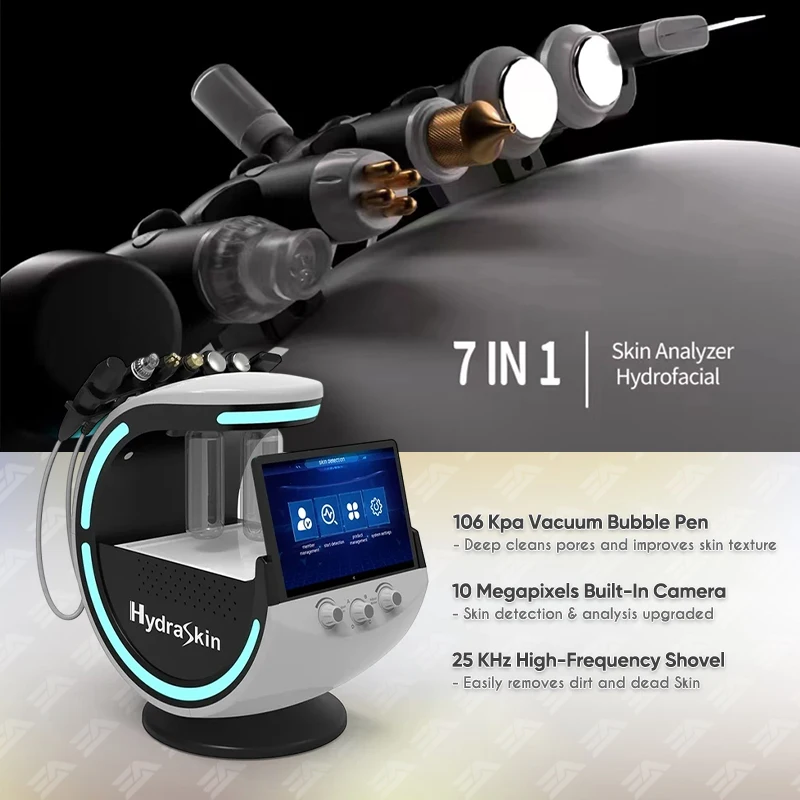 HydraSkin Pro 7 in 1 HydroFacial Skin Management Machine Skin Analysis Oxygen Bubble Deep Cleansing Blackhead Removal Spa Device