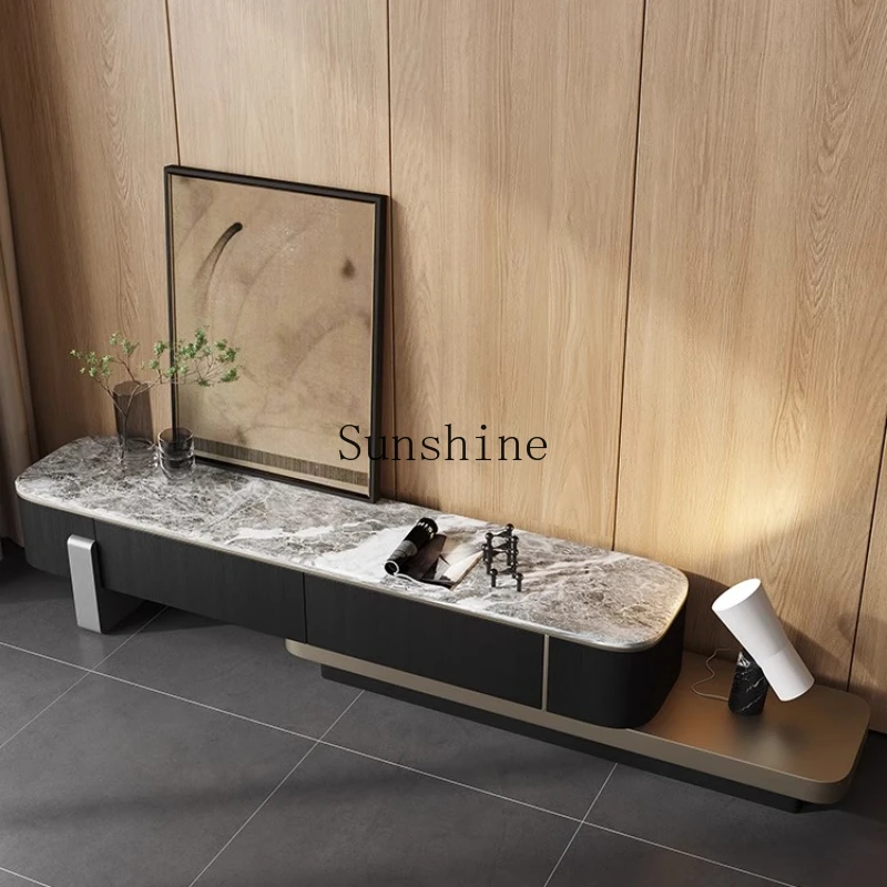 

Living room modern simple light luxury advanced telescopic marble floor TV cabinet