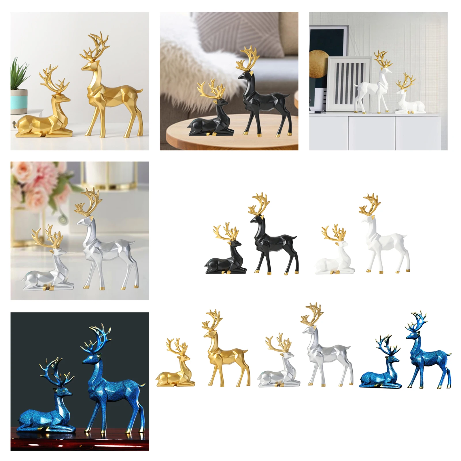 2Pcs Resin Deer Figurine Decoration Reindeer Standing and Sitting Art Craft