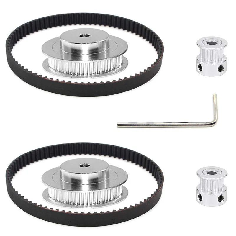 2 Sets of 2GT Timing Wheels 20&60 Teeth 5mm Bore Aluminum Timing Pulley 2 Piece Set Length 200mm Width 6mm Belt-ABLA