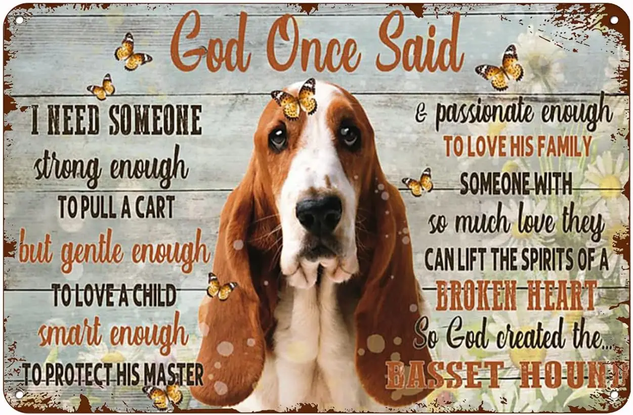 Vintage Sign Decor Funny Decor Antique God Created The Best Dog Basset Hound Metal Sign Vintage Home Decor Rustic Aluminum  sign