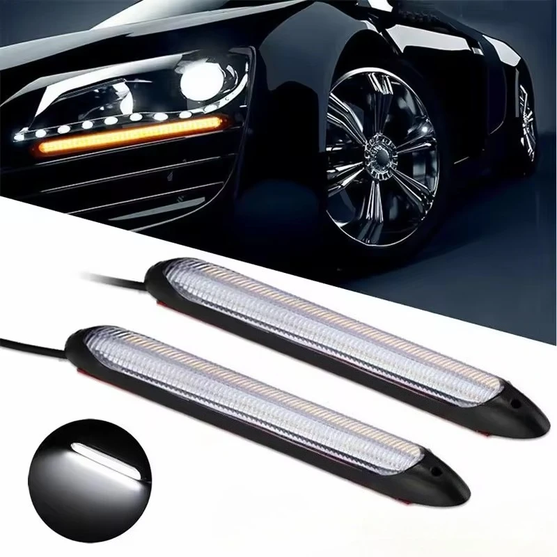 

2Pcs Scan Start Car DRL LED Daytime Running Lights Universal Auto Decorative Lamps Yellow Streamer Flow Turn Signal Lights DRL