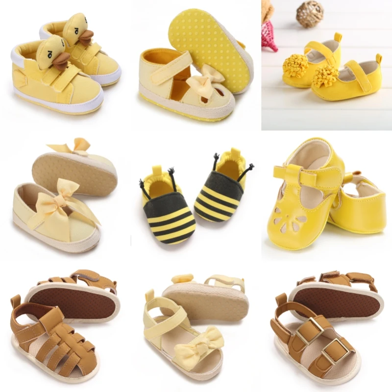 Spring and Autumn Yellow Countryside Style Princess Shoes 0-12 Months Baby Soft soled Anti slip Sneakers