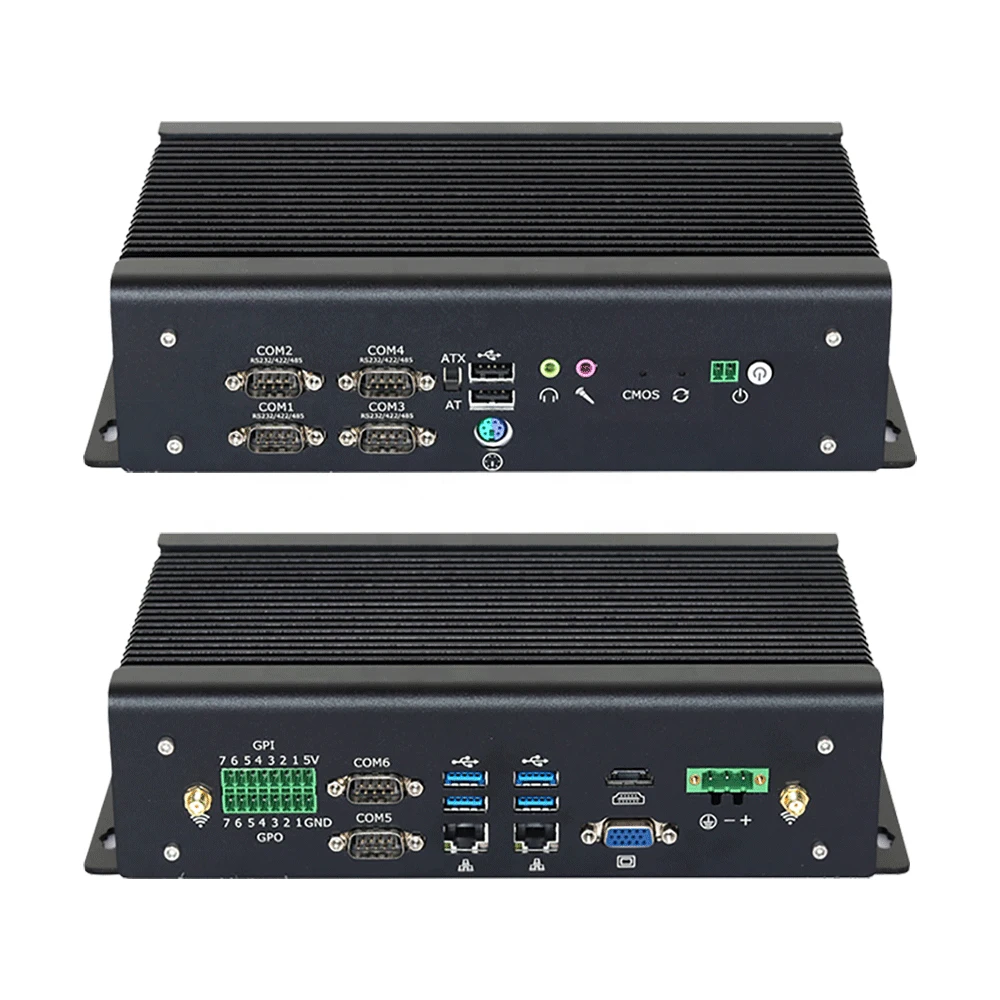 Fanless IPC Mini PC Intel Core i7-9750H 6x COM DB9 RS232 RS422 RS485 GPIO 3*HDMI 6x USB 2*Ethenret WiFi 4G LTE Windows Linux