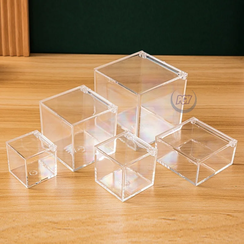 

4/6/8/12 шт., прозрачные пластиковые коробки с откидной крышкой, прозрачный акриловый контейнер для хранения кубов с крышкой, дисплей, фигурка, органайзер для ювелирных изделий