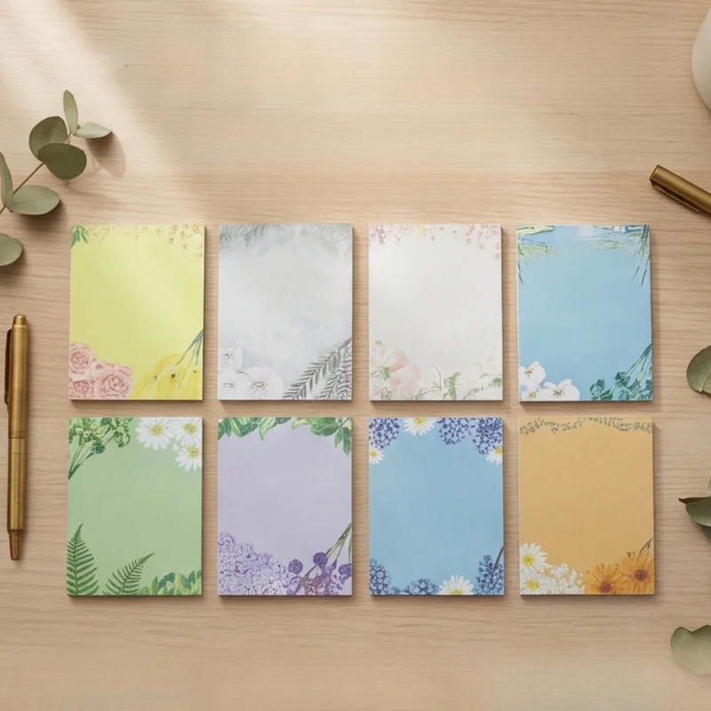 3×4 Inch Floral Sticky Notes Set 30 Sheets Per Book Aesthetic Hand-painted Flower Memo Pads INS Removable Self-Adhesive Notes