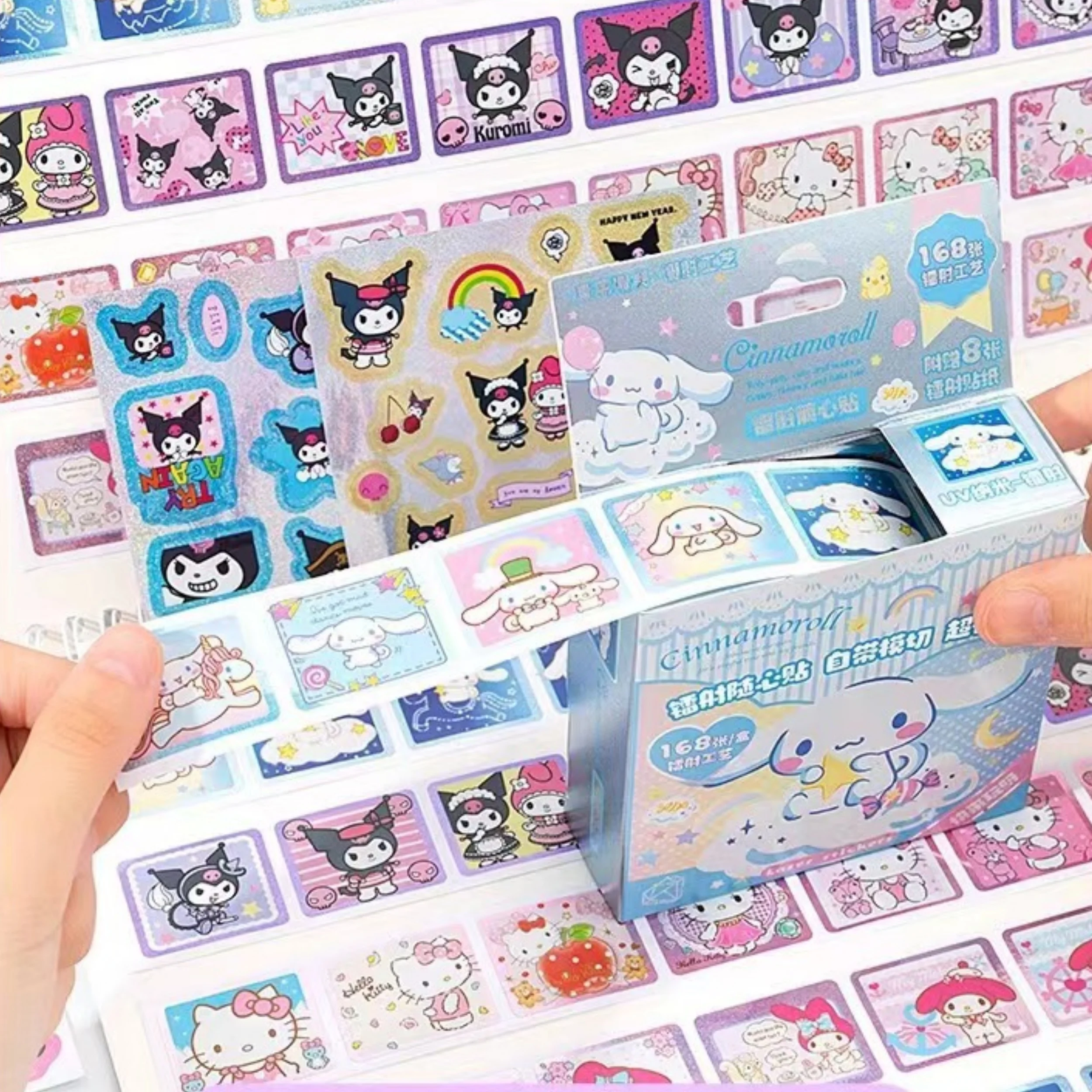 200Pcs/Box Sanrio Cartoon Pull Out Stickers Hello Kitty Kuromi Melody Cinnamoroll Sticker Girl Boy Teacher Reward Toys Gift