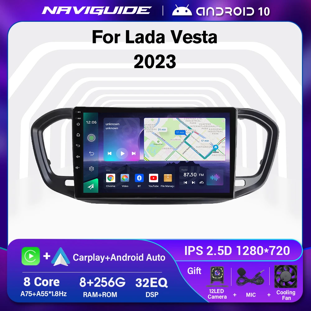 NAVIGUIDE For Lada Vesta 2023 Carplay Android 10 Car Radio GPS Navigation Multimidia Video Player Auto Head Unit BT No 2din DVD