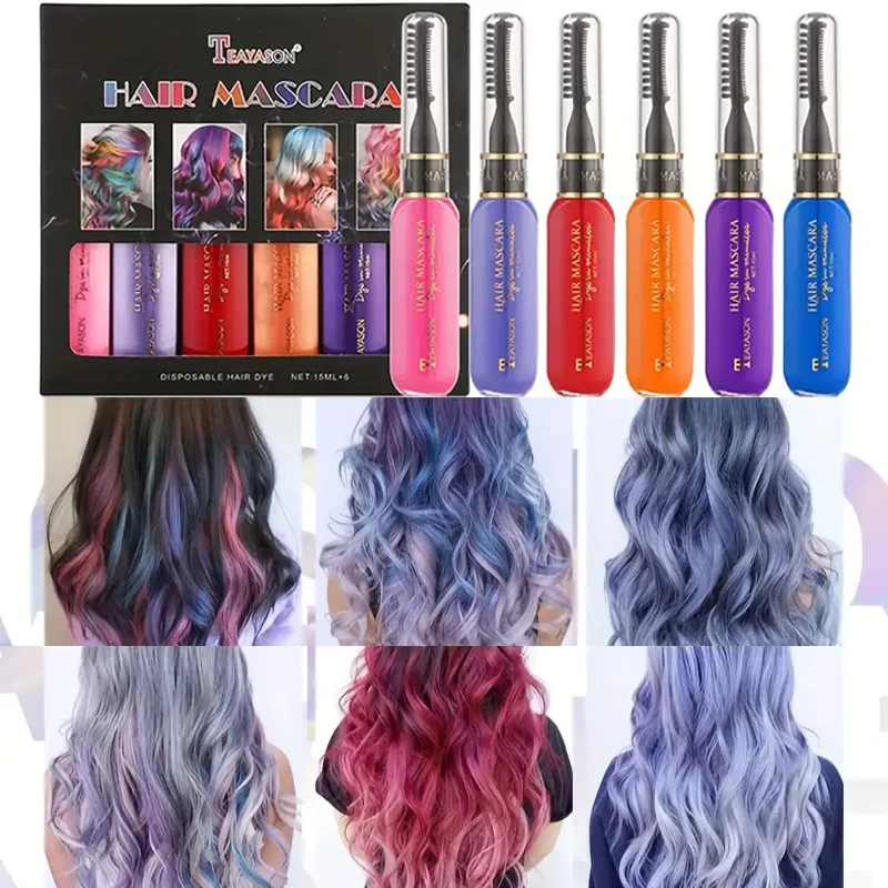 6pcs/Set Disposable Hair Dye Comb - Washable Hair Tint for Party, Birthday, and Cosplay - Easy to Use and Safe