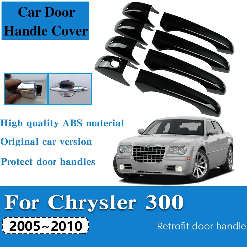 Black Car Door Handle Cover Sticker For Chrysler 300C 2005~2009 2010 300 Auto Exterior Scratch Protective Decor Car Accessories