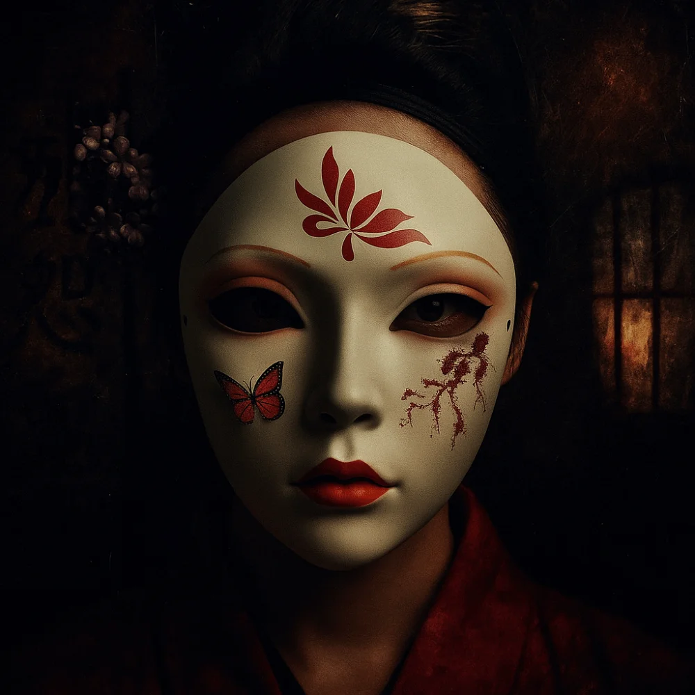

Full Face Cosplay Geisha Mask Dress Up Spooky Hanfu Cosplay Mask Masquerade Flower Japanese Mask Toy Halloween