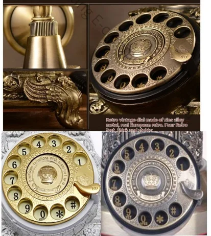 Home Antique Telephone Rotary Dial Design Retro Landline Phone with Mechanical Ring European Speaker and Redial Function