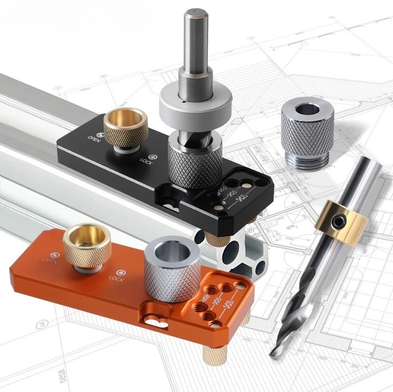 Adjustable Dowel Drill Jig Aluminum Three-function Hole Locator Fit Wooden Furniture DIY Punching and Splicing Operation Tool