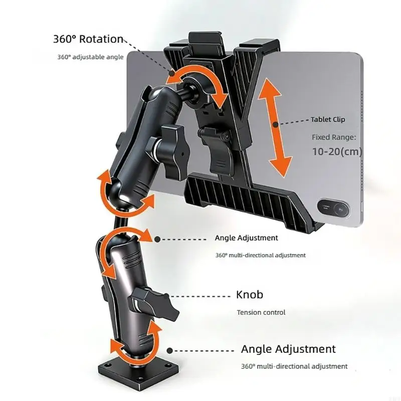 Adjustable Screw Mount Tablet Holder and Phone Stand for 5 to 12.9Inch Devices 83CF