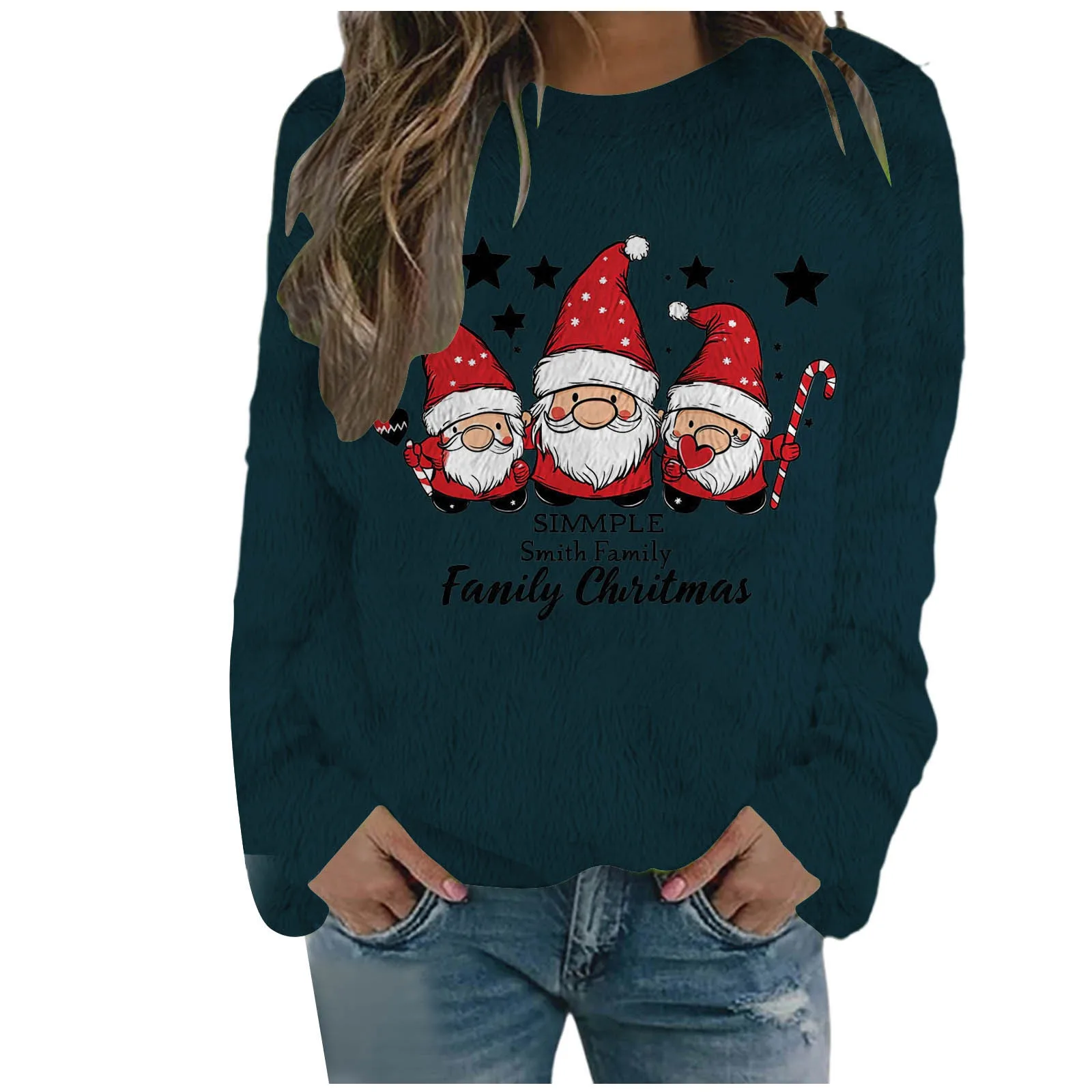 Y2k Women\'S Hoodies Winter Sweater Xmas Ugly Print Korean Pullovers 2024 Autumn Claus Santa Christmas Long Sleeve Pullover