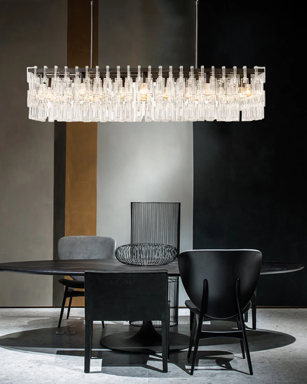 American Rectangular Crystal Brass Chrome E14 LED Chandelier