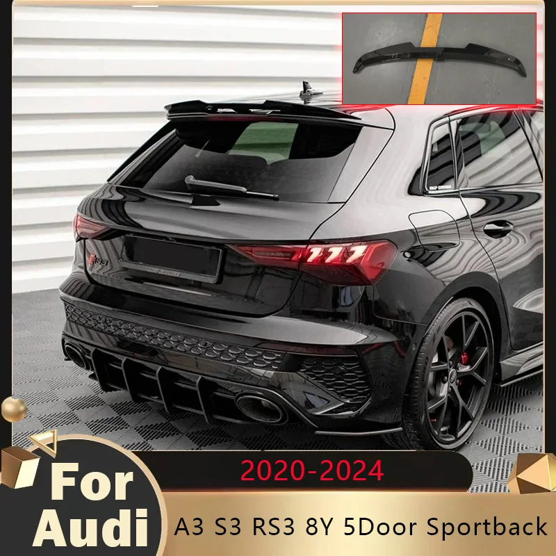 For Audi A3 S3 RS3 8Y 5Door Sportback 2020 2021-2024 Rear Trunk Roof Spoiler Splitter Wing Cap Auto Accessories Maxton Style